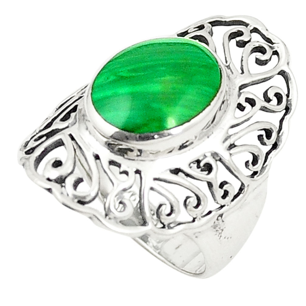 Natural green malachite (pilot's stone) 925 silver ring size 5.5 c12786