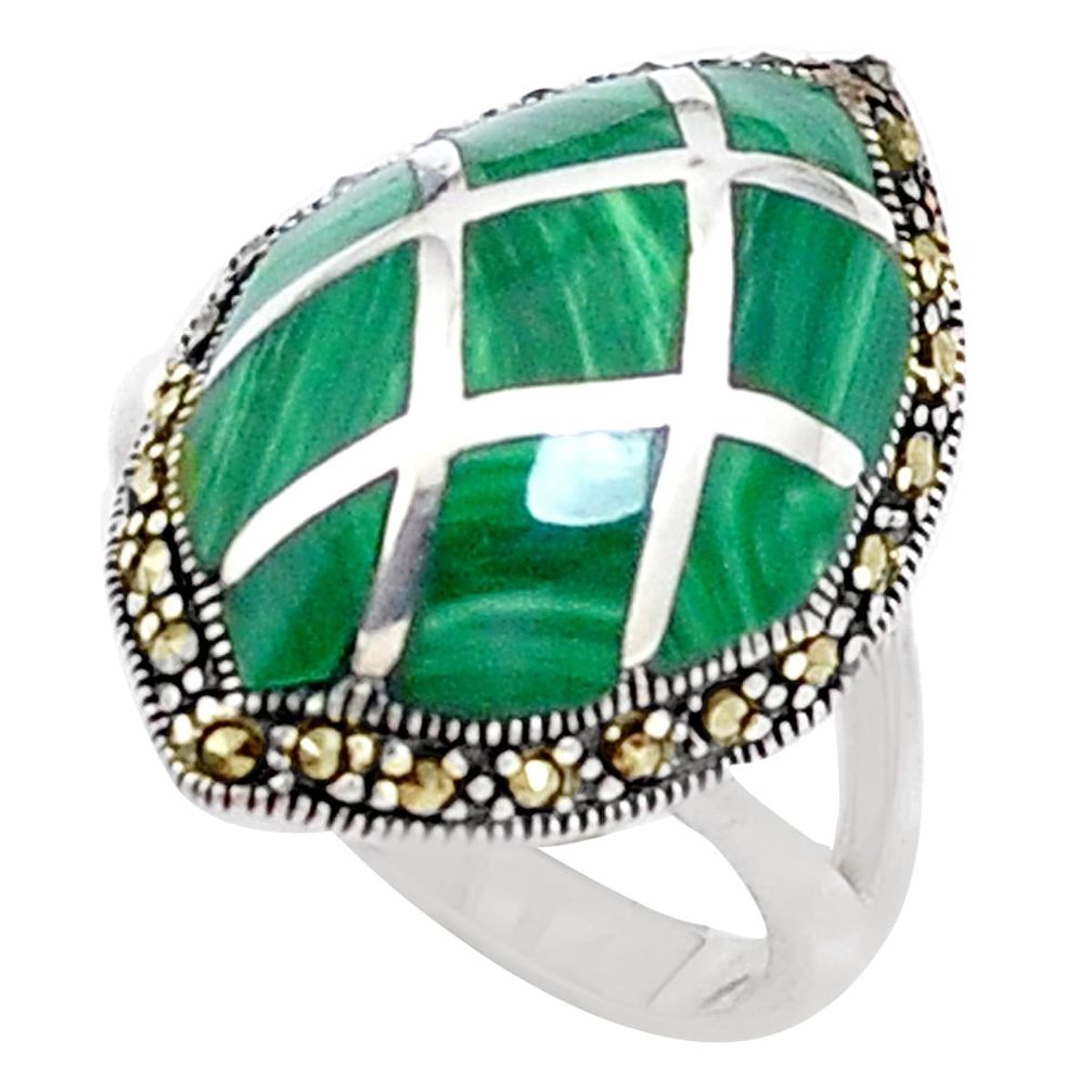 6.03cts natural green malachite (pilot's stone) 925 silver ring size 5.5 c26090