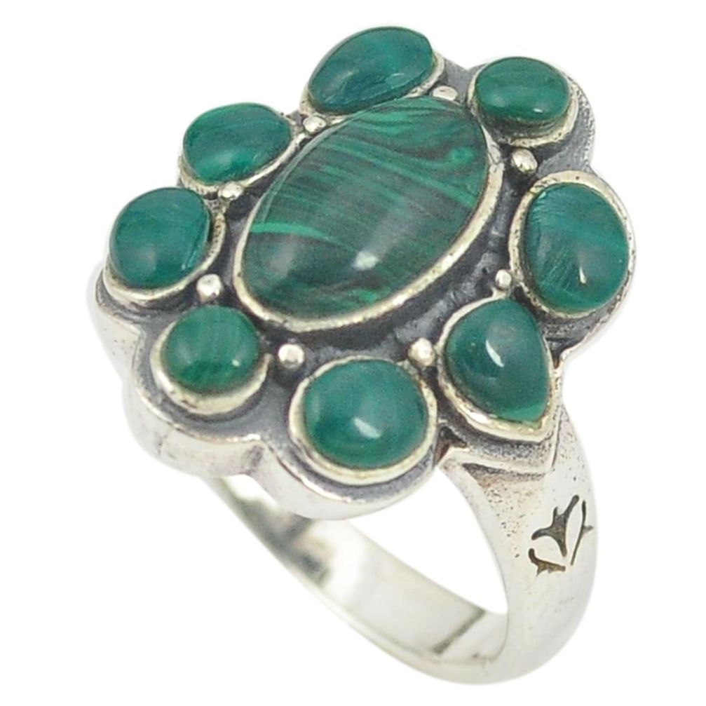 Natural green malachite (pilot's stone) 925 silver ring jewelry size 7.5 c12377
