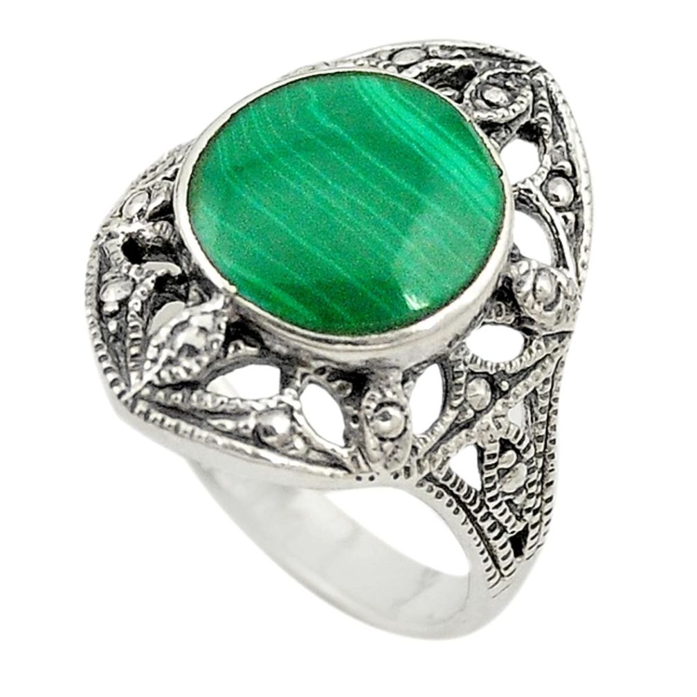 Natural green malachite (pilot's stone) 925 silver ring jewelry size 7.5 c22328