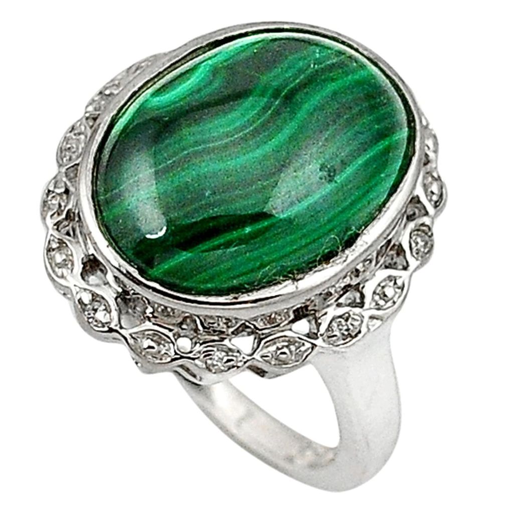 Natural green malachite (pilot's stone) 925 silver ring jewelry size 6.5 c23700