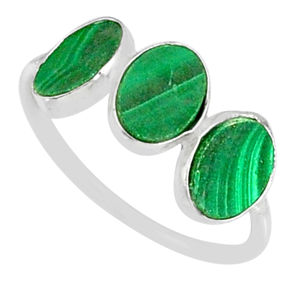 6.99cts natural green malachite (pilot's stone) 925 silver ring size 7.5 r88016