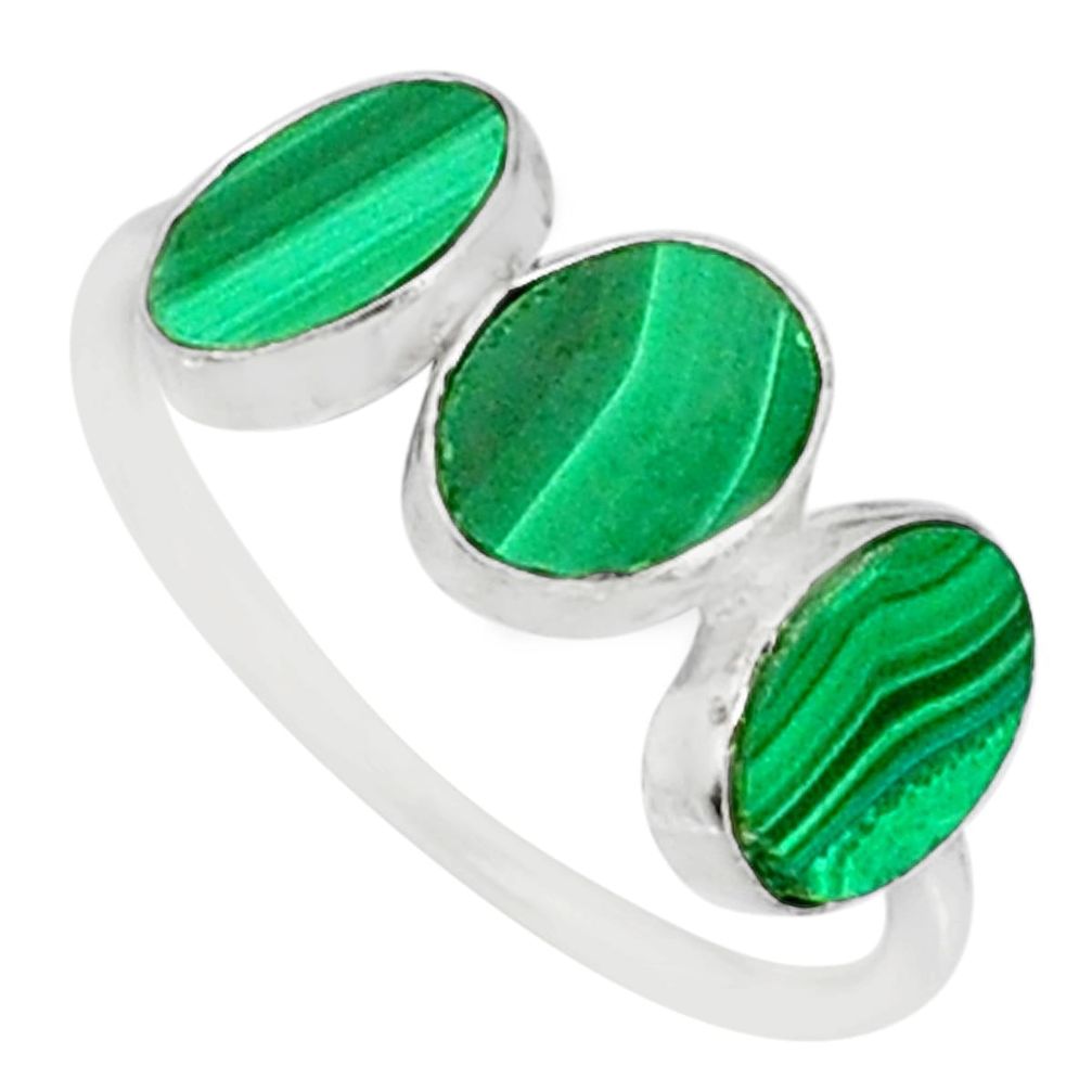 6.94cts natural green malachite (pilot's stone) 925 silver ring size 7.5 r88019