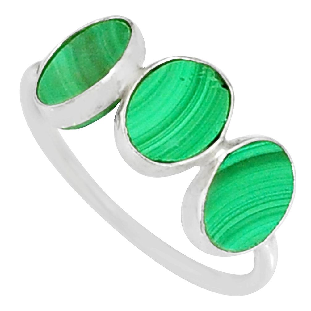 6.94cts natural green malachite (pilot's stone) 925 silver ring size 7 r88014