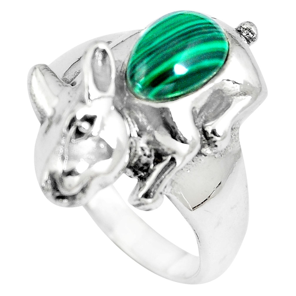 2.17cts natural green malachite (pilot's stone) 925 silver ring size 8 c12222