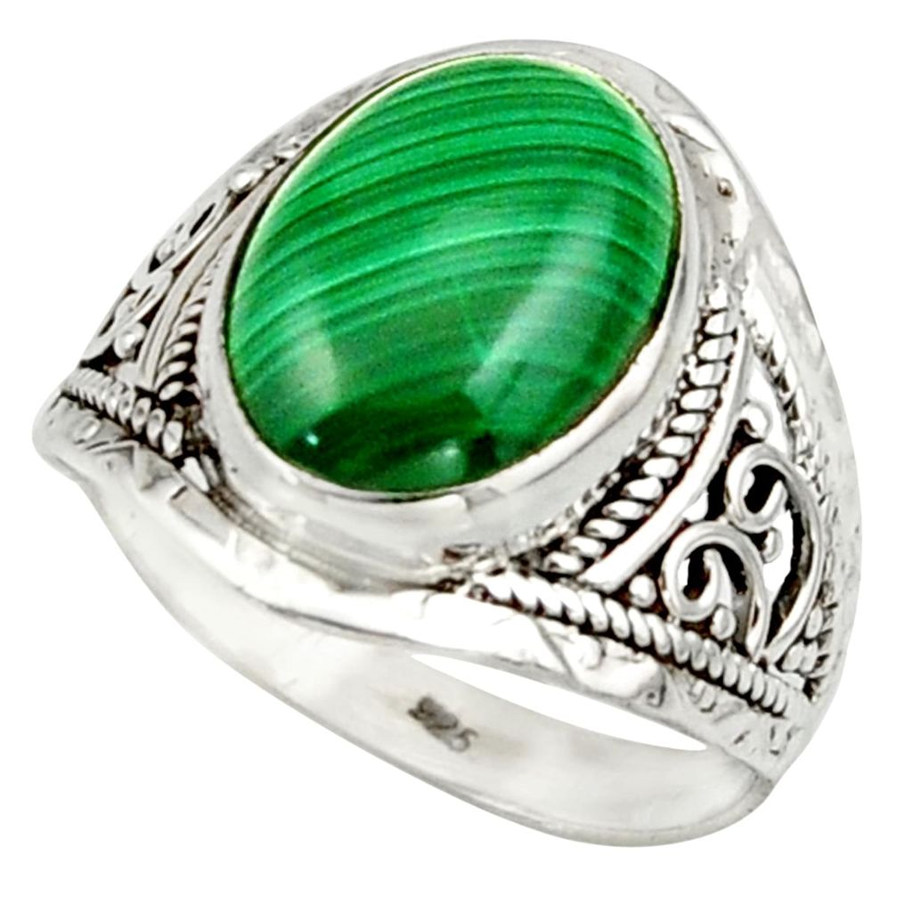 6.48cts natural green malachite (pilot's stone) 925 silver ring size 9 r42808