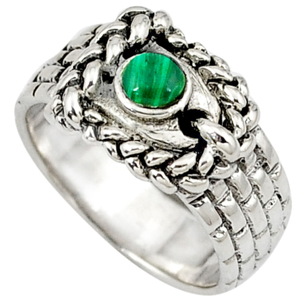 Natural green malachite (pilot's stone) 925 sterling silver ring size 7.5 c11877