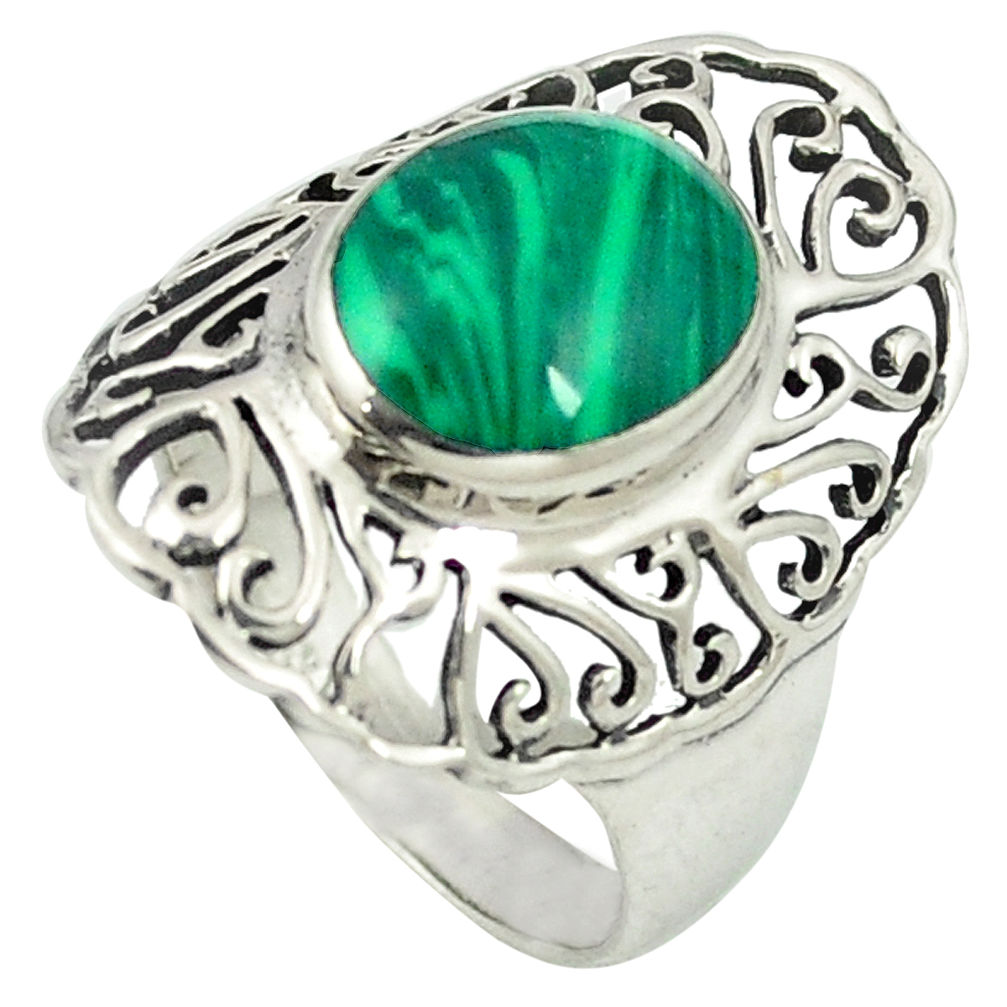 Natural green malachite (pilot's stone) 925 sterling silver ring size 8.5 c12323