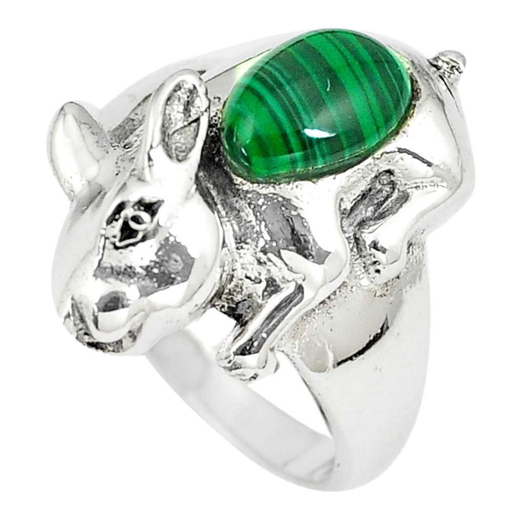 2.68cts natural green malachite 925 silver rabbit charm ring size 7 c12225