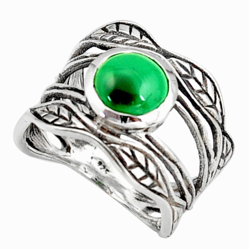 3.01cts natural green malachite 925 silver solitaire leaf ring size 6.5 r36975
