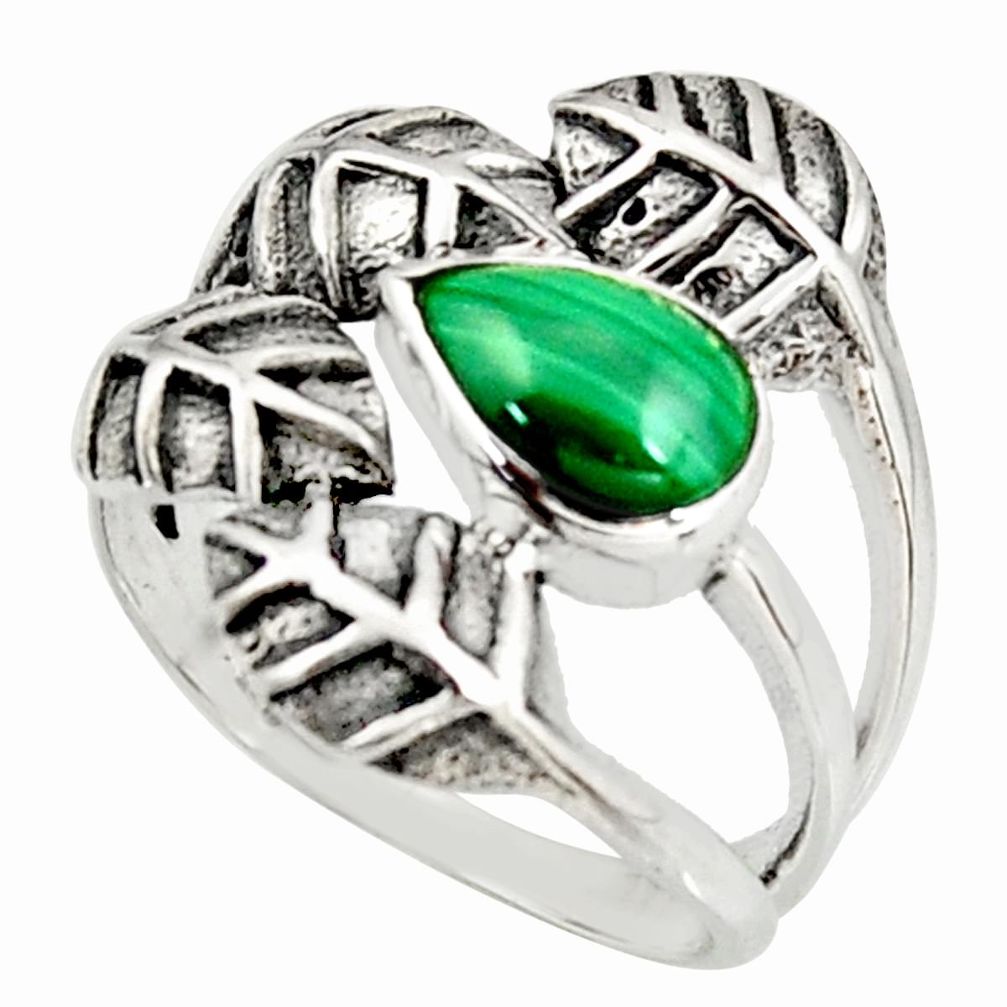 1.94cts natural green malachite 925 silver solitaire leaf ring size 7.5 r37070