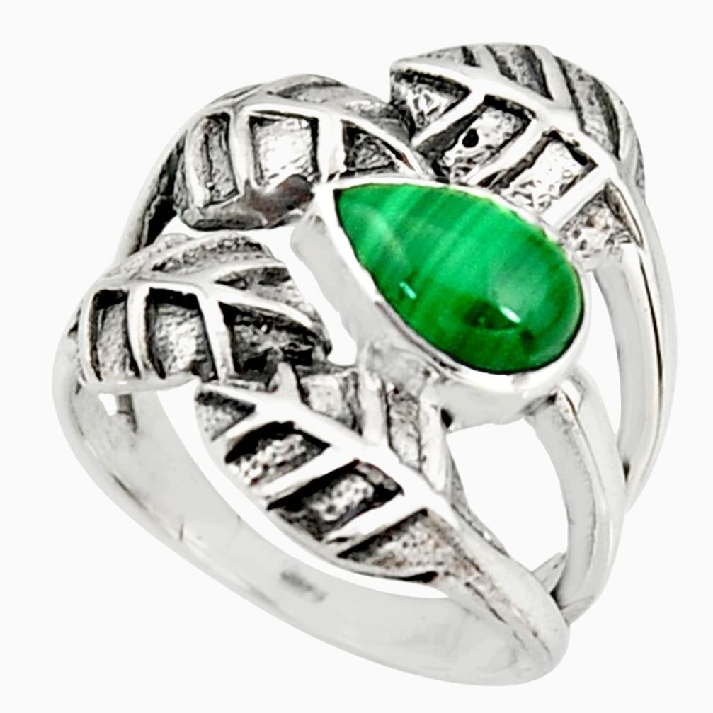 2.10cts natural green malachite 925 silver solitaire leaf ring size 8.5 r37071