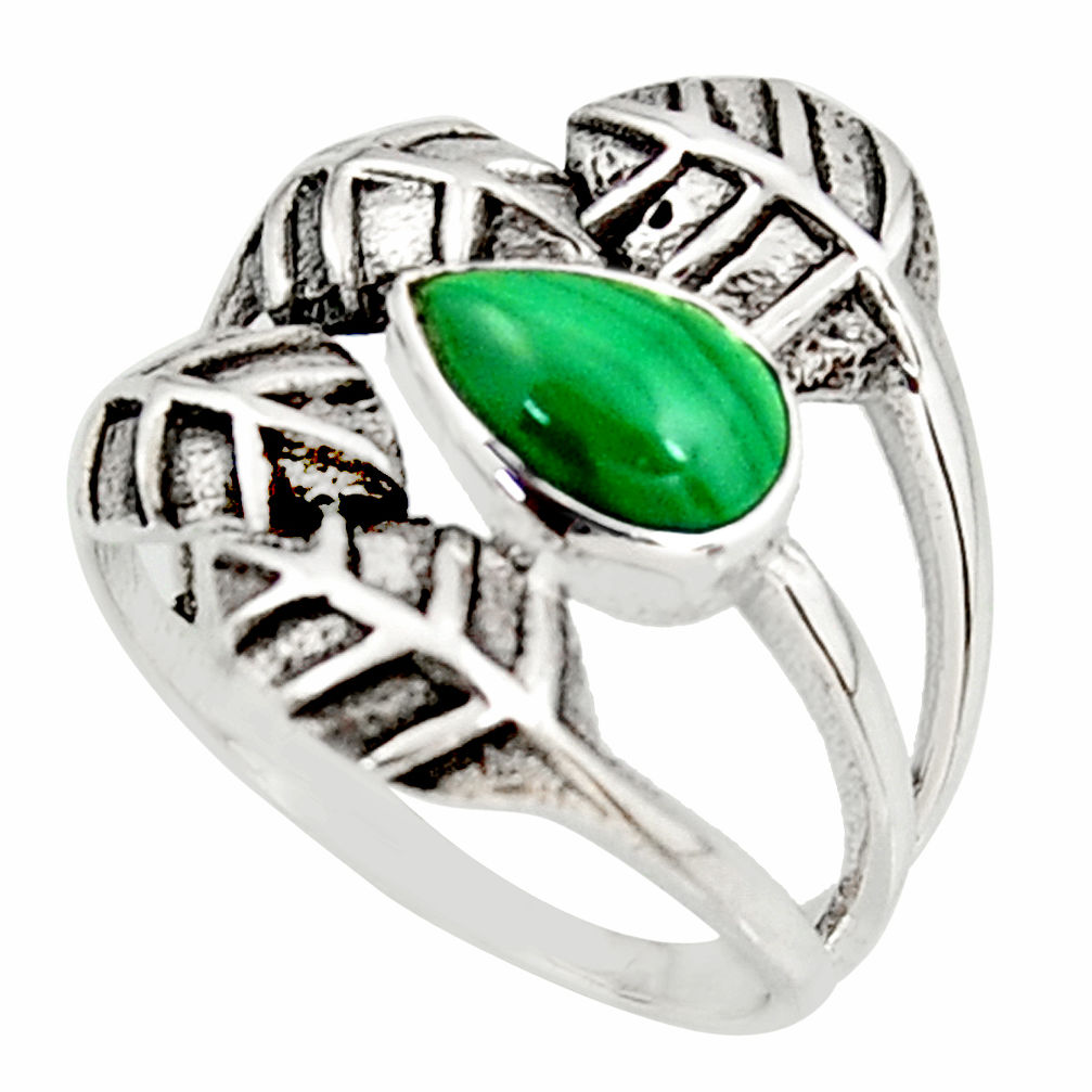 2.28cts natural green malachite 925 silver solitaire leaf ring size 8 r37069