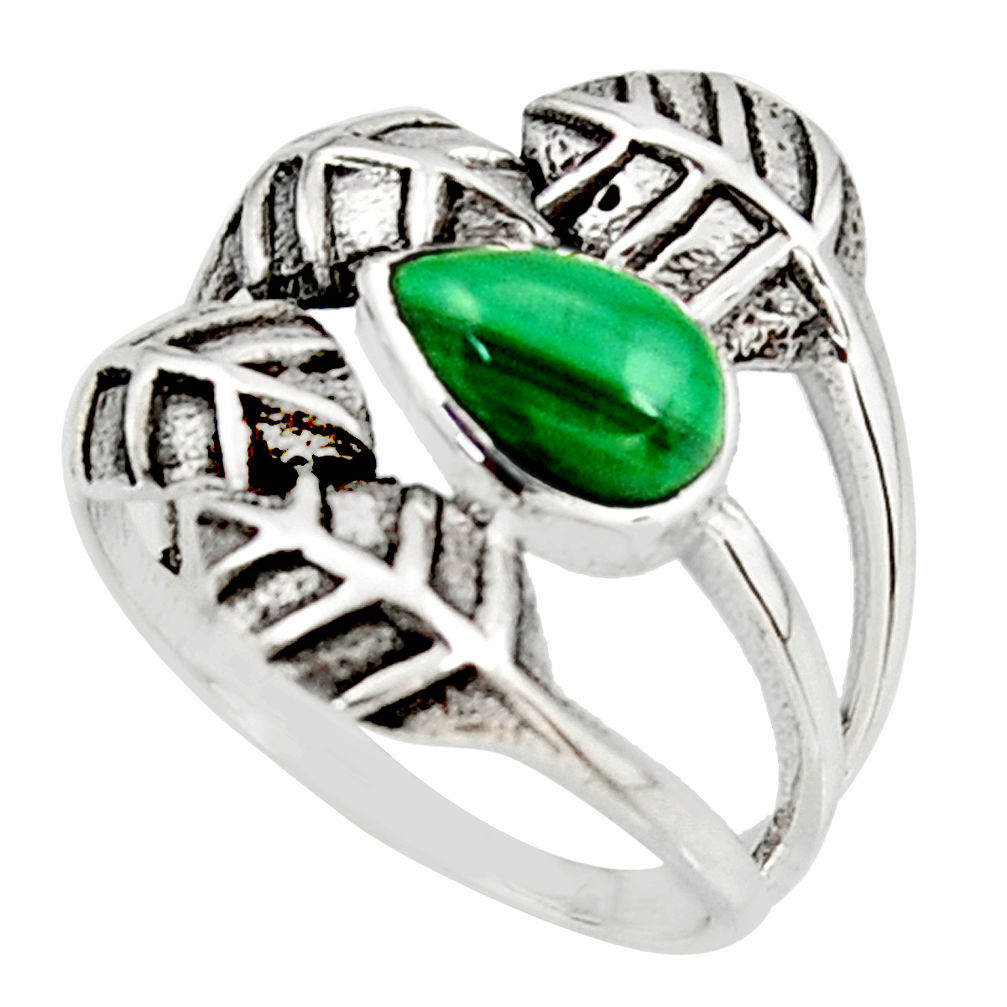 2.00cts natural green malachite 925 silver solitaire leaf ring size 8 r37072