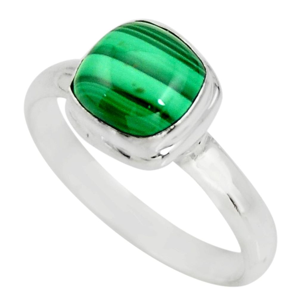 3.51cts natural green malachite 925 silver solitaire ring size 8.5 r26387