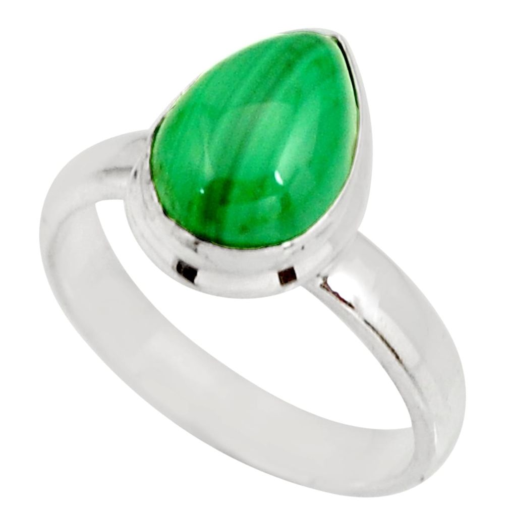 2.93cts natural green malachite 925 silver solitaire ring size 5.5 r27412