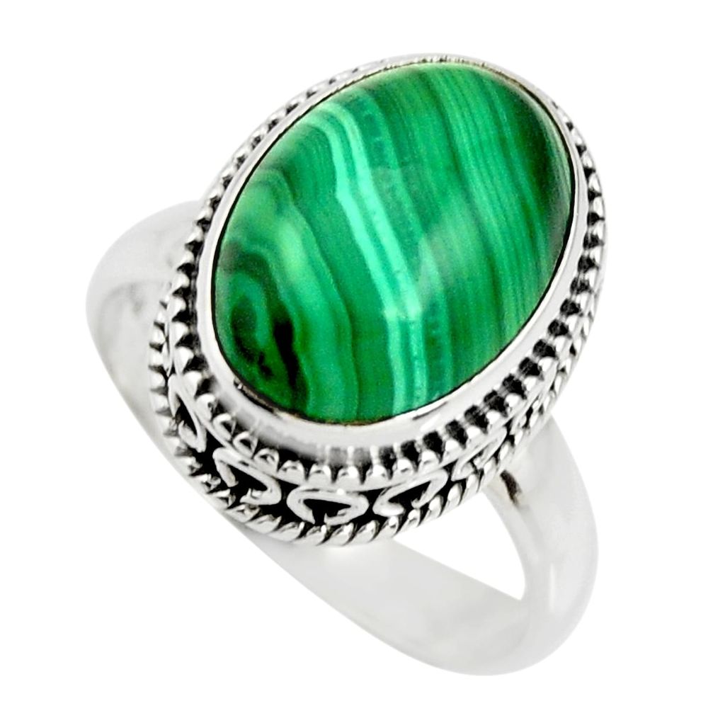 6.57cts natural green malachite 925 silver solitaire ring size 7 r26329