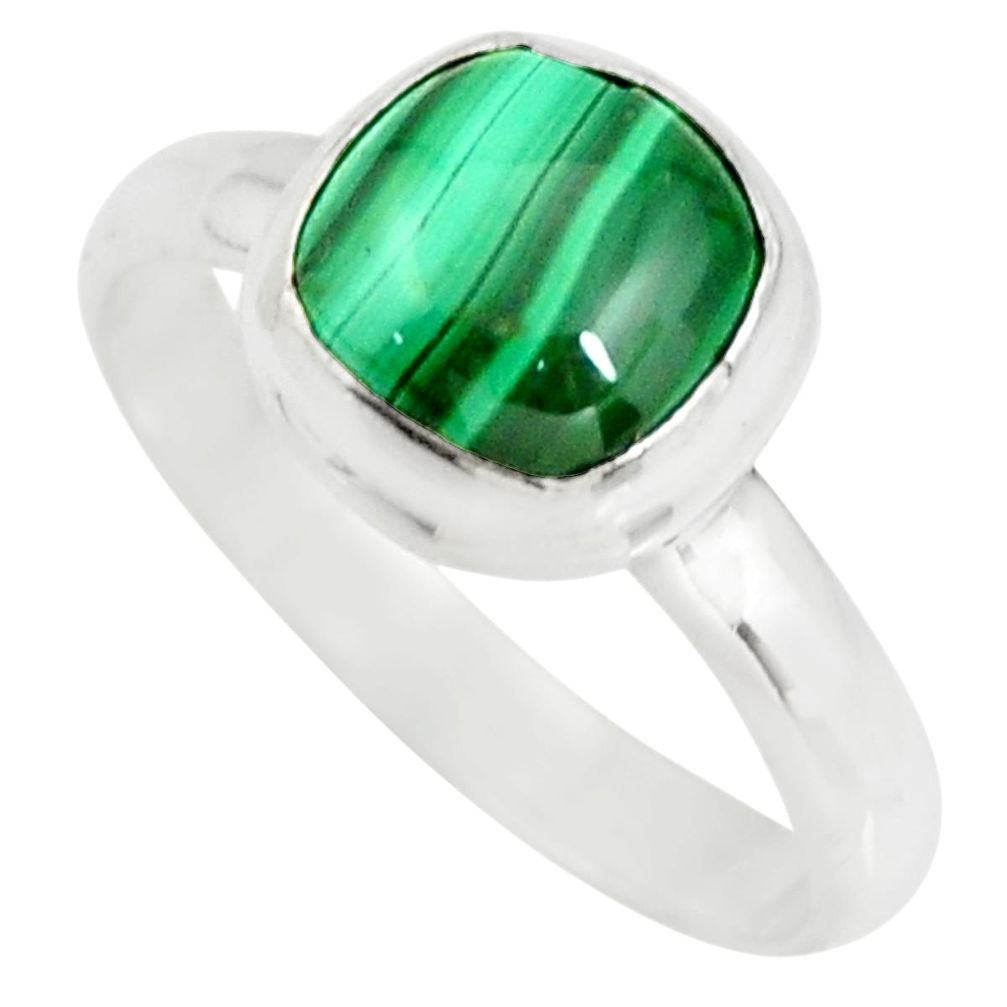 3.17cts natural green malachite 925 silver solitaire ring size 7 r26382