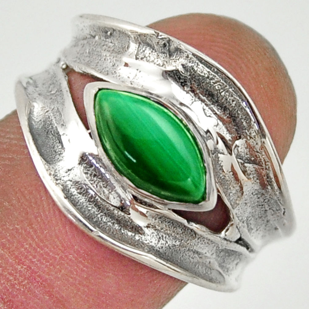 2.44cts natural green malachite 925 silver solitaire ring size 8 r37092