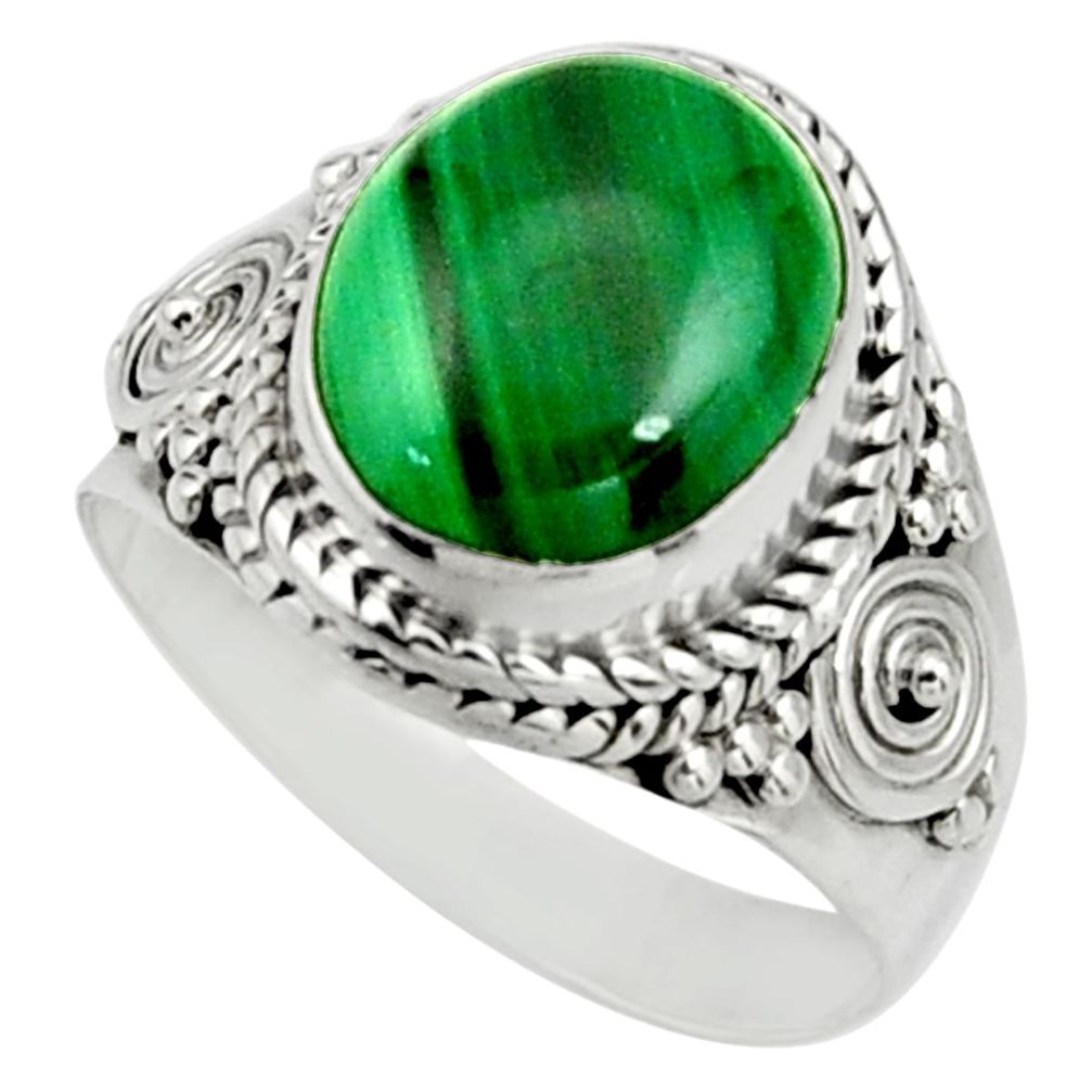 5.38cts natural green malachite oval 925 silver solitaire ring size 6.5 r26609