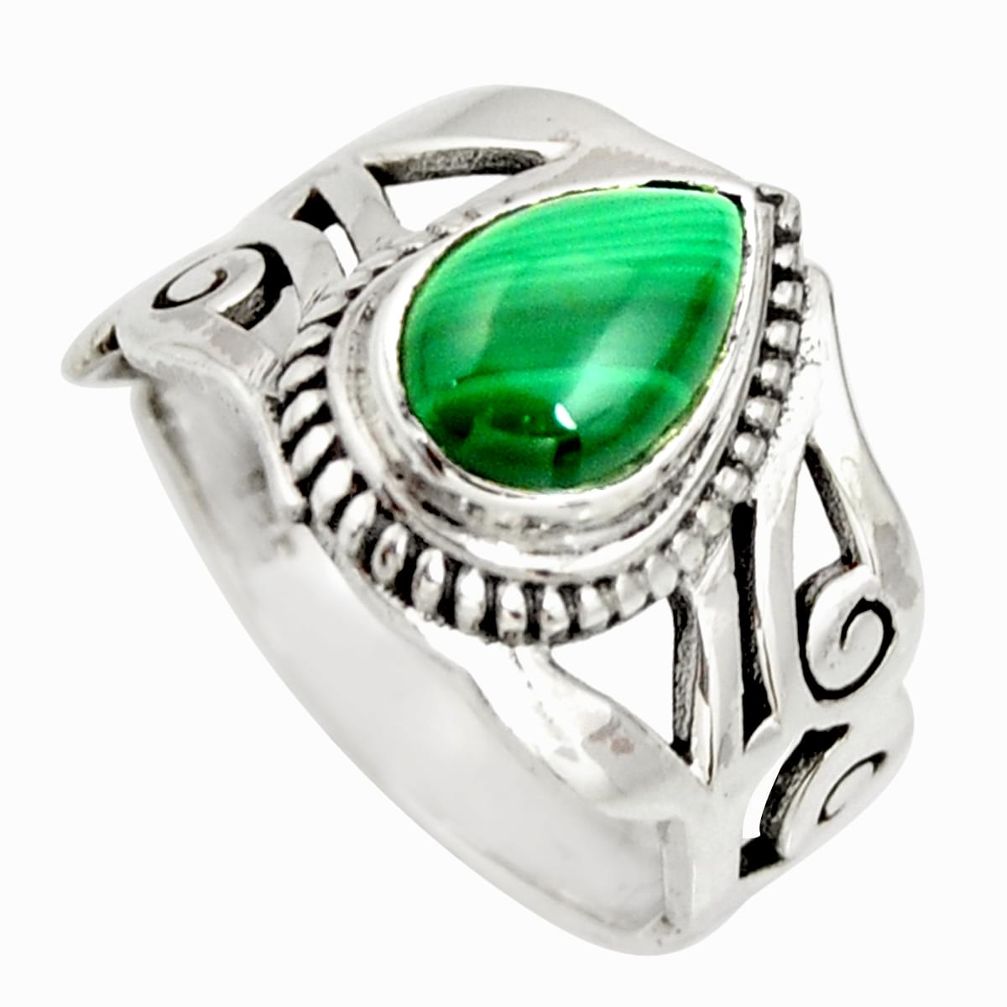 2.51cts natural green malachite pear 925 silver solitaire ring size 6 r26242