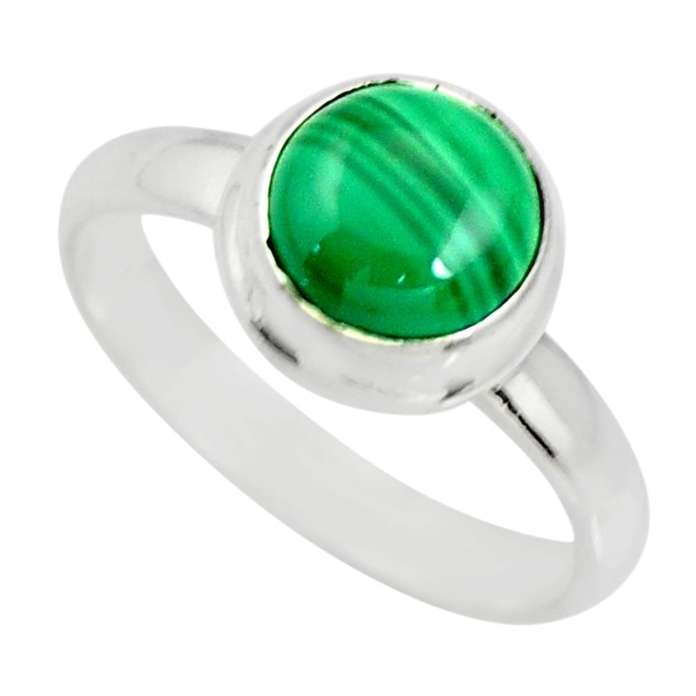 3.30cts natural green malachite round 925 silver solitaire ring size 7 r26385