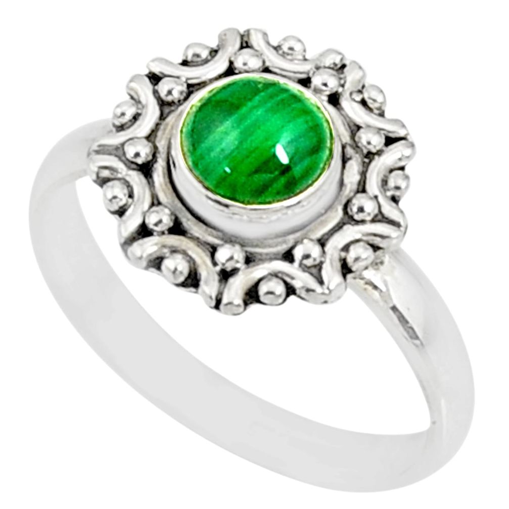 1.20cts natural green malachite round 925 silver solitaire ring size 8 r82111