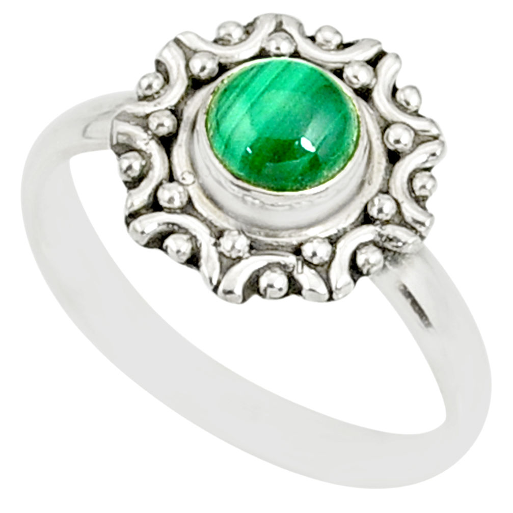 1.17cts natural green malachite round 925 silver solitaire ring size 9 r82109