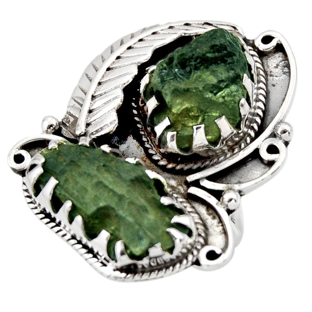 17.01cts natural green moldavite (genuine czech) 925 silver ring size 6.5 r44423