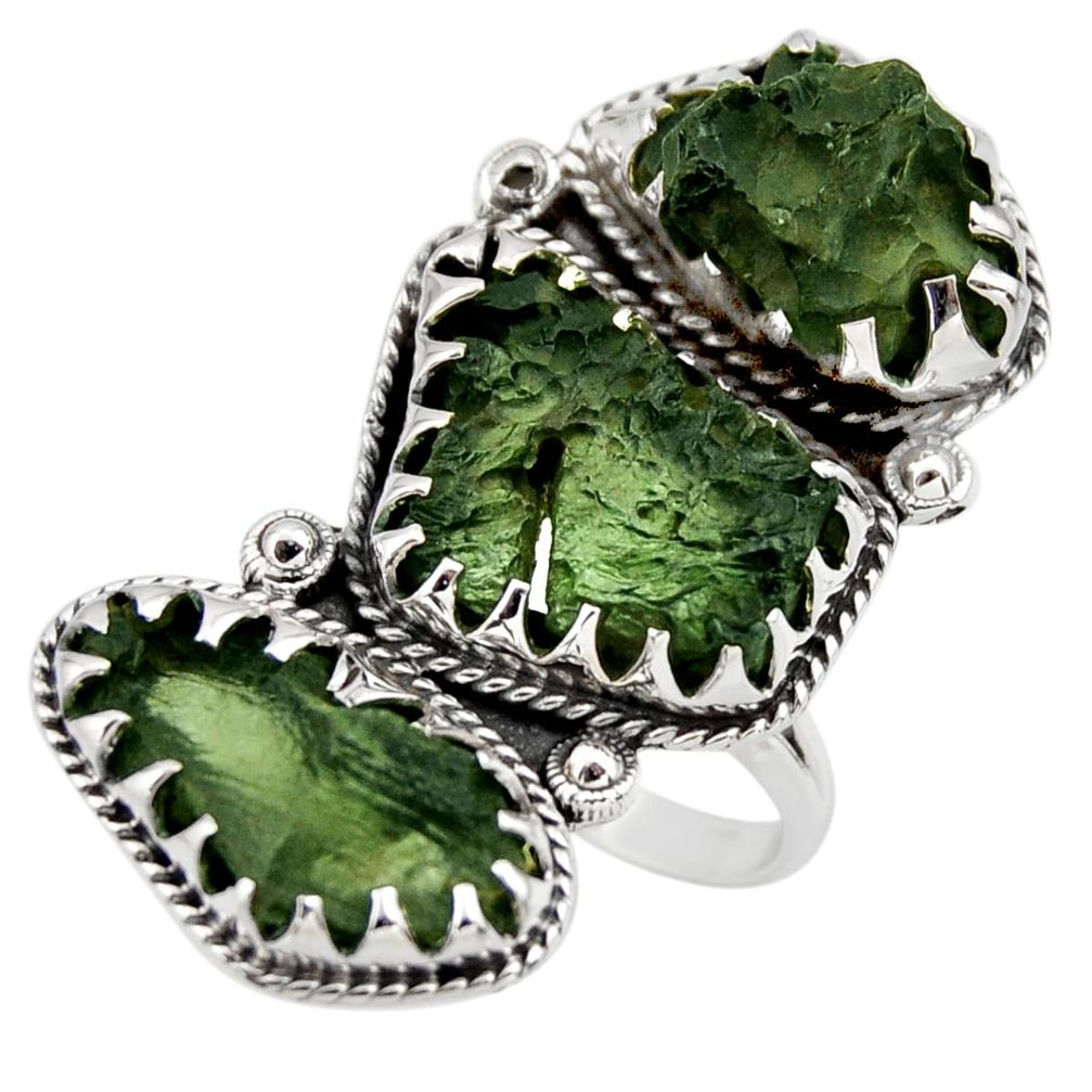 22.73cts natural green moldavite (genuine czech) 925 silver ring size 8.5 r44428