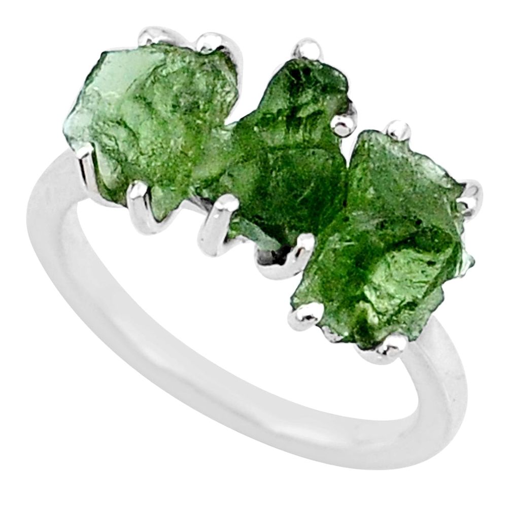 8.88cts natural green moldavite (genuine czech) 925 silver ring size 7 r71985