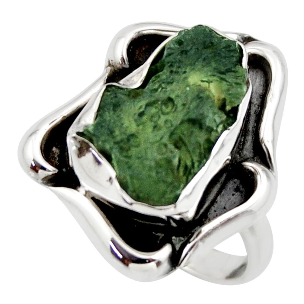 6.53cts natural green moldavite (genuine czech) 925 silver ring size 8 r44432
