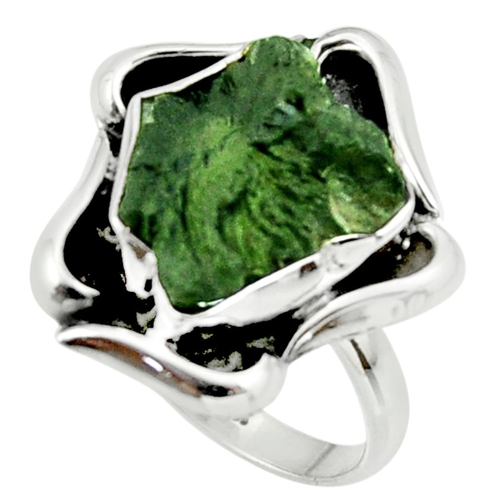 6.79cts natural green moldavite (genuine czech) 925 silver ring size 8 r44444