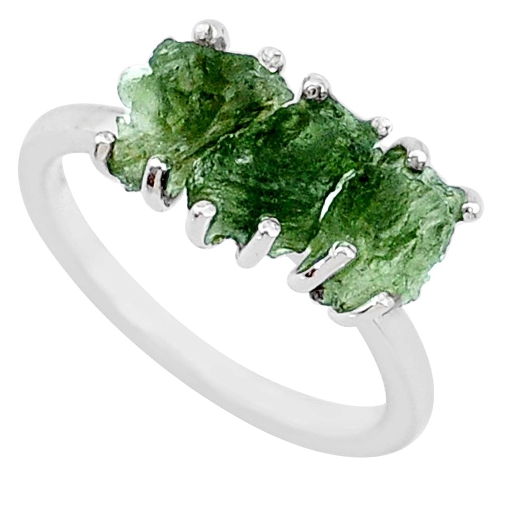 8.33cts natural green moldavite (genuine czech) fancy silver ring size 8 r71987