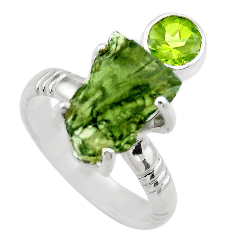 8.20cts natural green moldavite 925 silver solitaire ring size 8.5 r29482