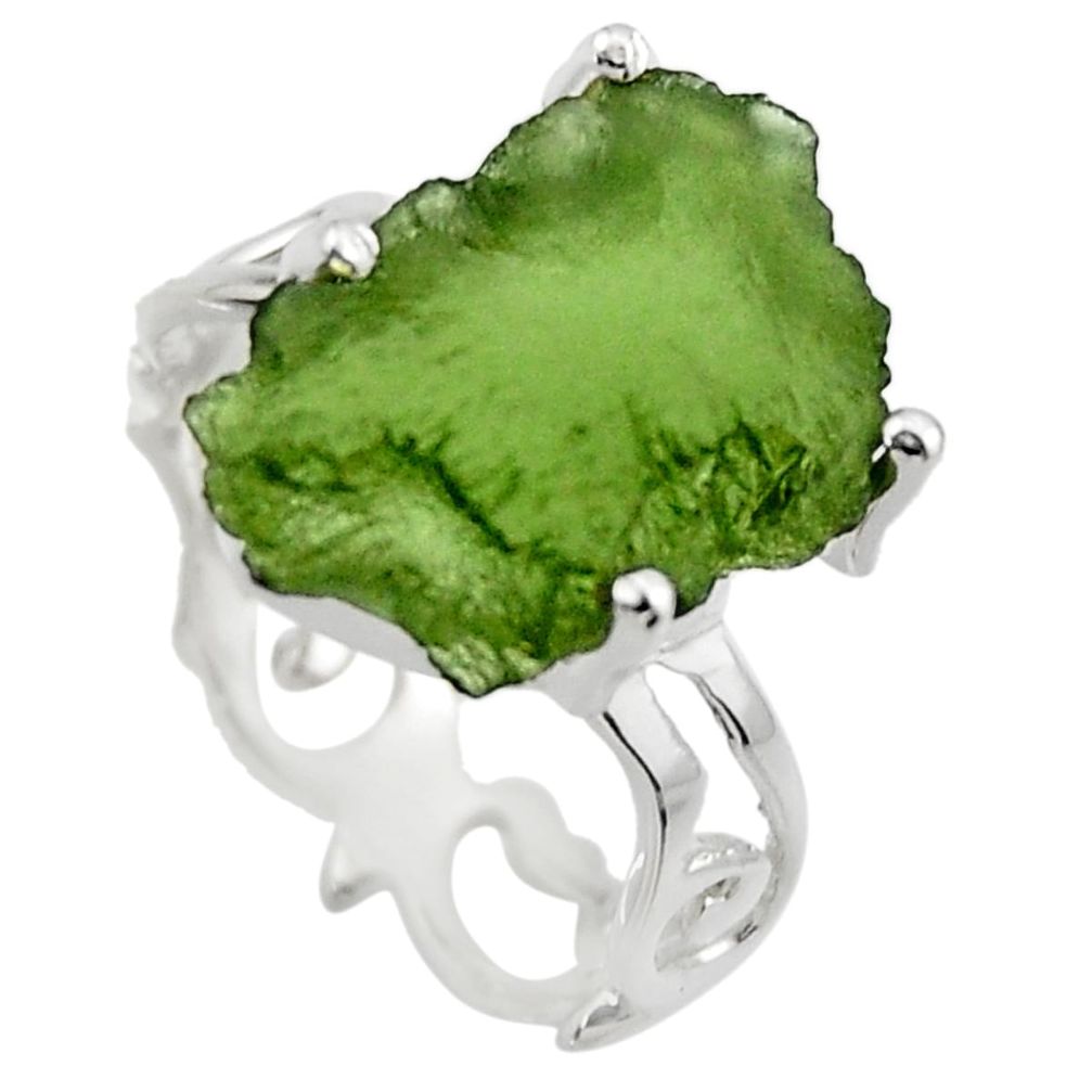 6.22cts natural green moldavite 925 silver solitaire ring size 6 r29462