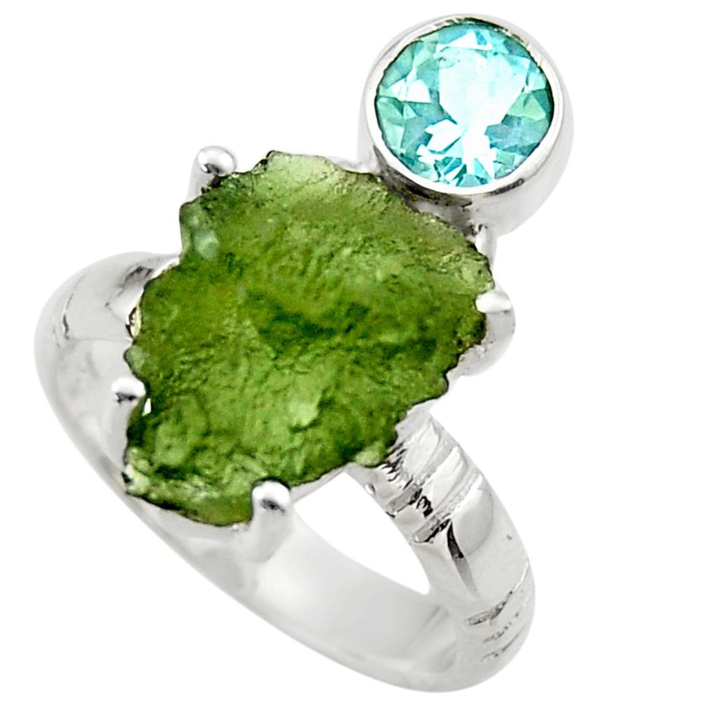 7.54cts natural green moldavite 925 silver solitaire ring size 6 r29481