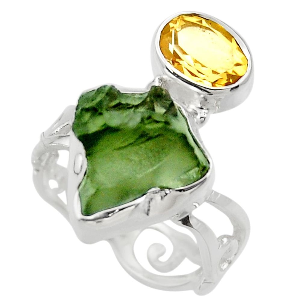 7.33cts natural green moldavite 925 silver solitaire ring size 6 r29492