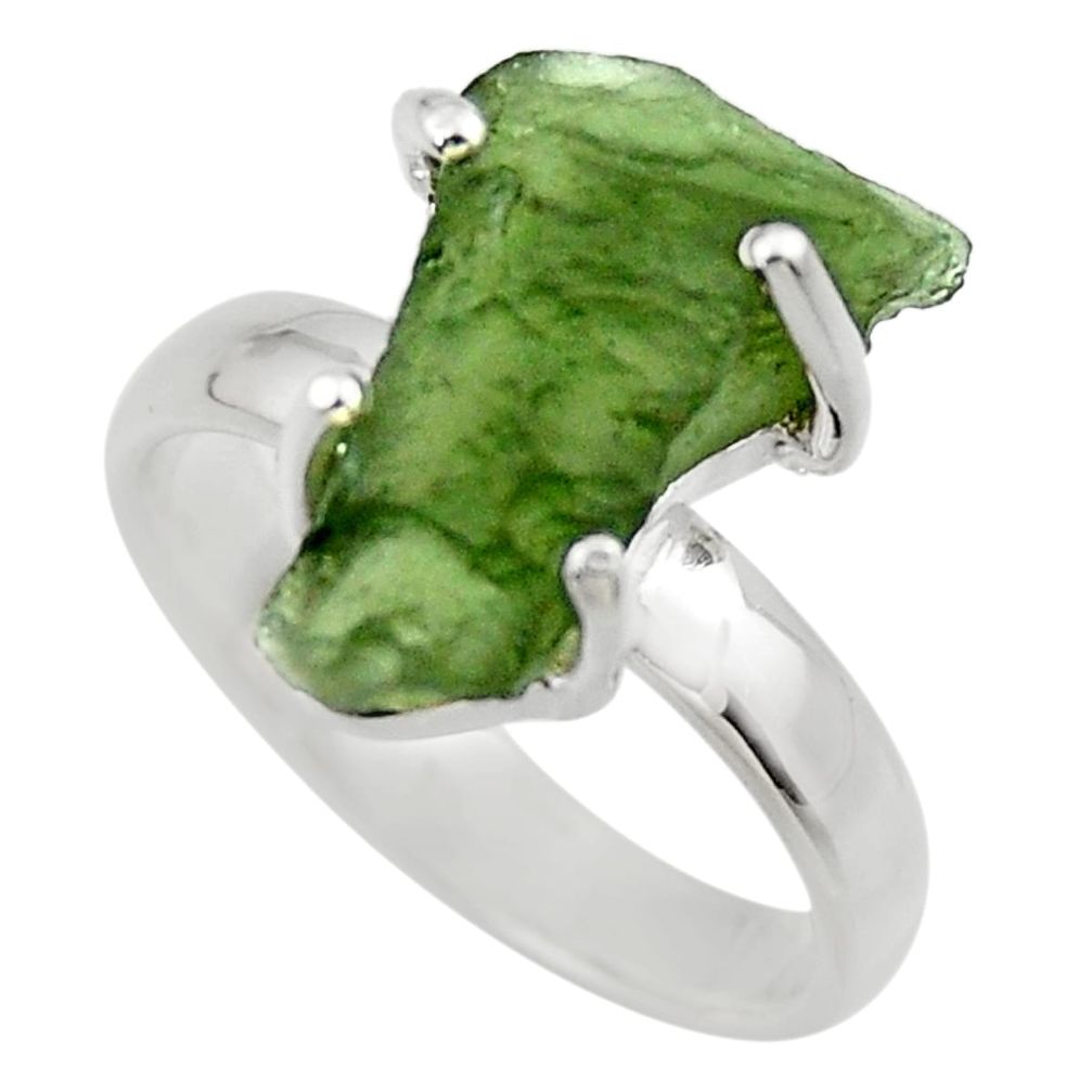 7.29cts natural green moldavite 925 silver solitaire ring size 7 r29428