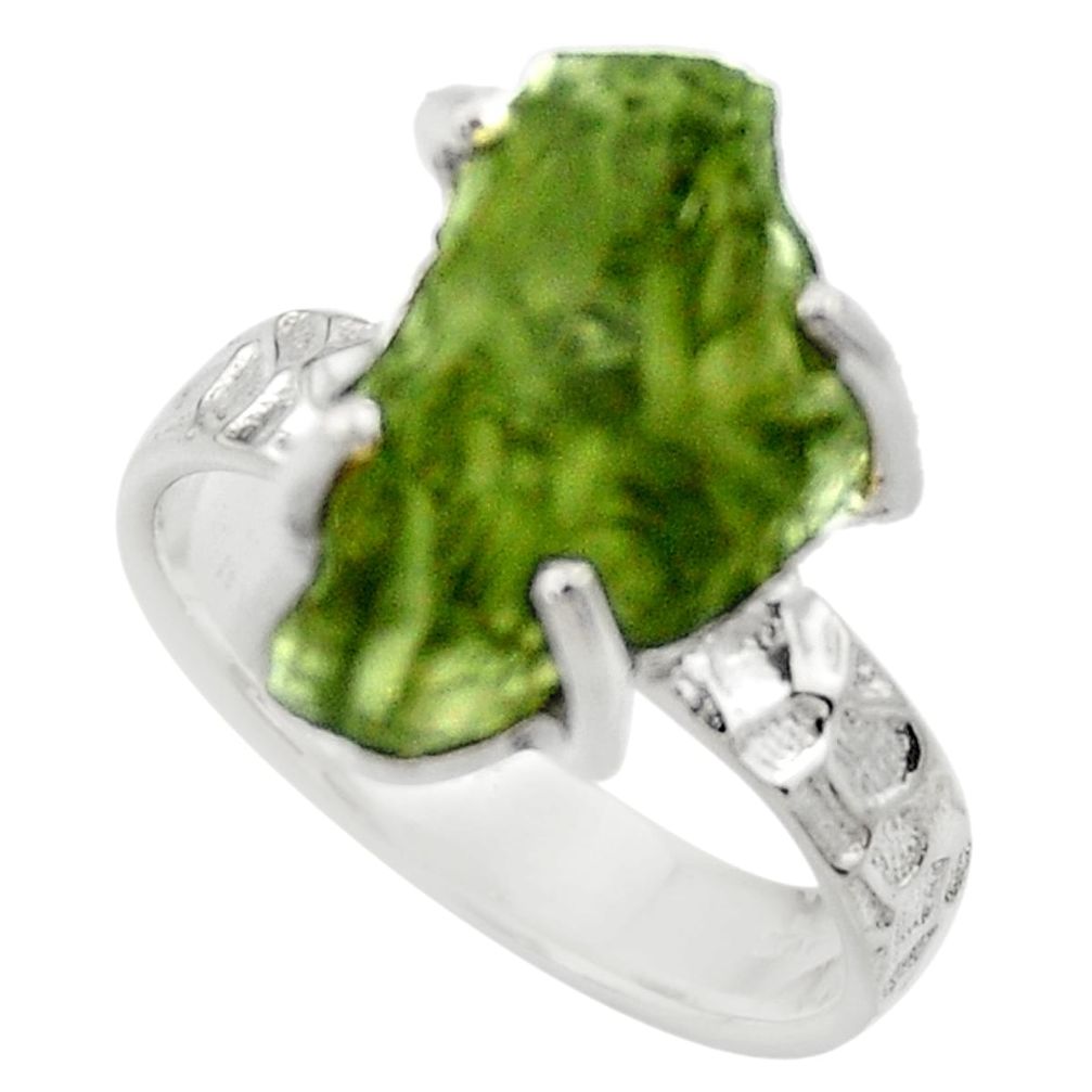 7.04cts natural green moldavite 925 silver solitaire ring size 7 r29476