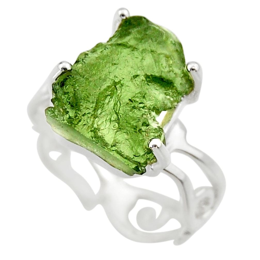 6.40cts natural green moldavite 925 silver solitaire ring size 7 r29477