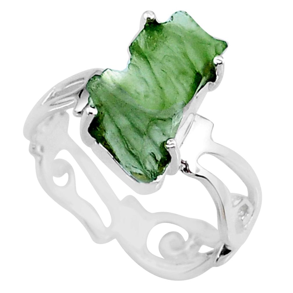 5.22cts natural green moldavite 925 silver solitaire ring size 7 r71811