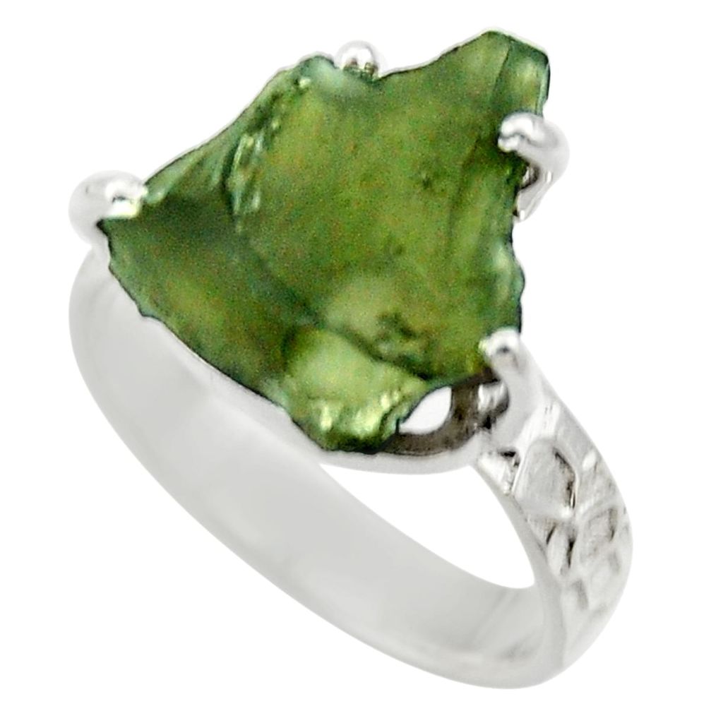 7.54cts natural green moldavite 925 silver solitaire ring size 8 r29436