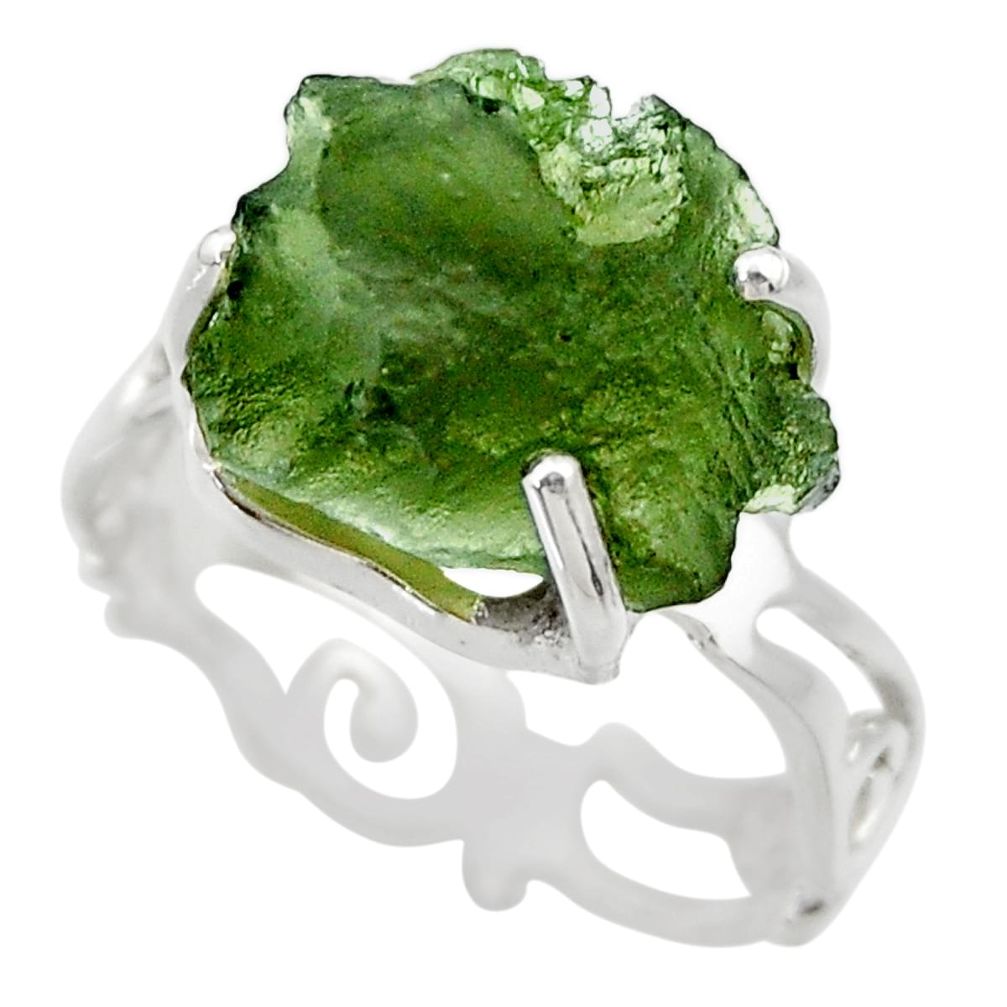 7.15cts natural green moldavite 925 silver solitaire ring size 8 r29447