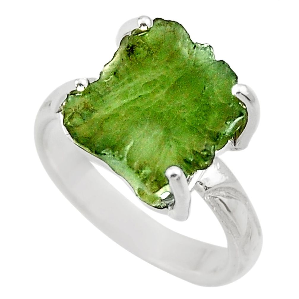 6.70cts natural green moldavite 925 silver solitaire ring size 8 r29455