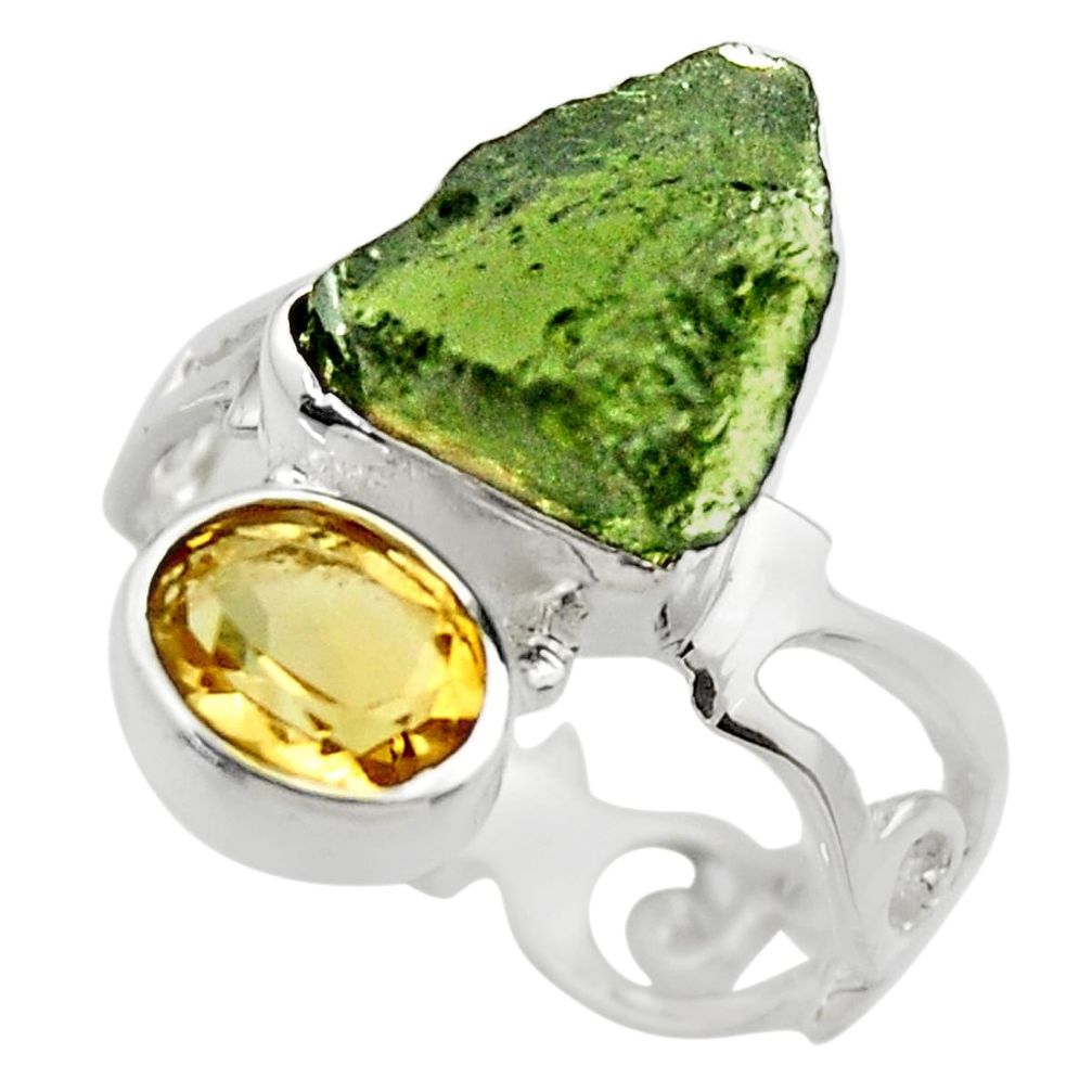 7.89cts natural green moldavite 925 silver solitaire ring size 8 r29495