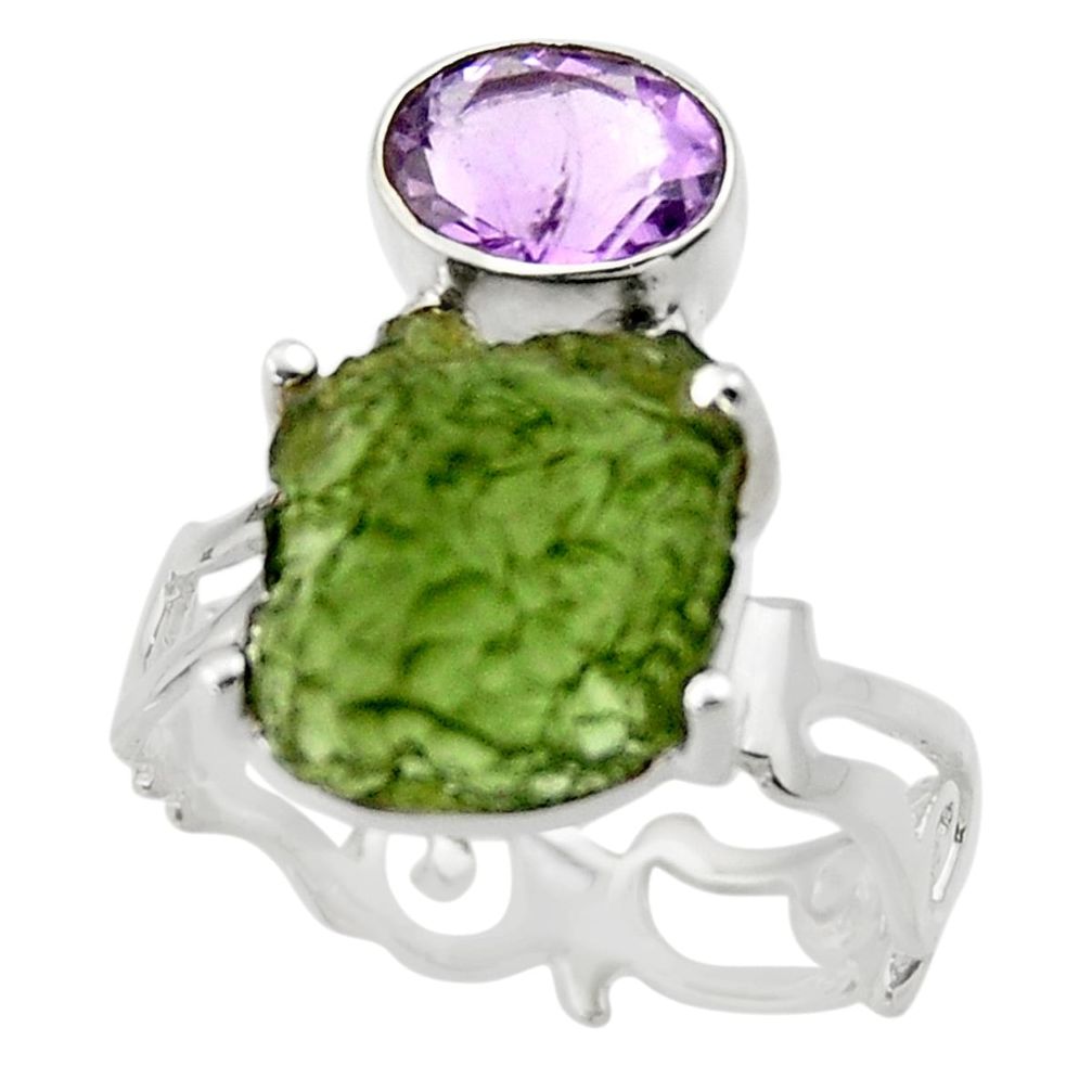 7.79cts natural green moldavite 925 silver solitaire ring size 8 r29499