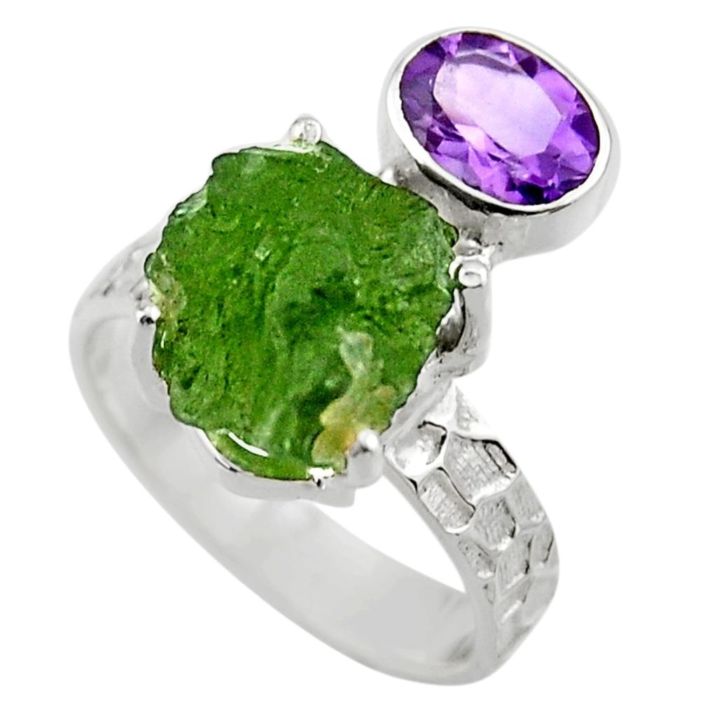 9.65cts natural green moldavite 925 silver solitaire ring size 8 r29505