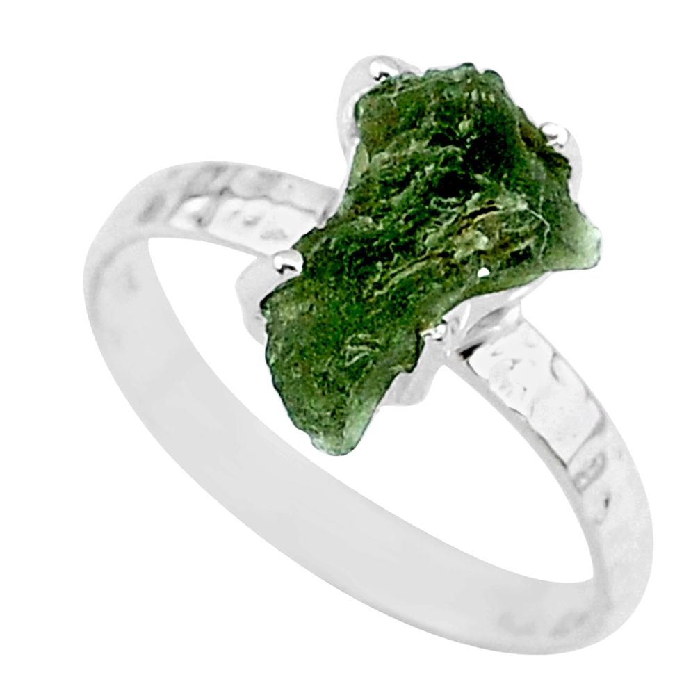 3.16cts natural green moldavite 925 silver solitaire ring size 8 r71806
