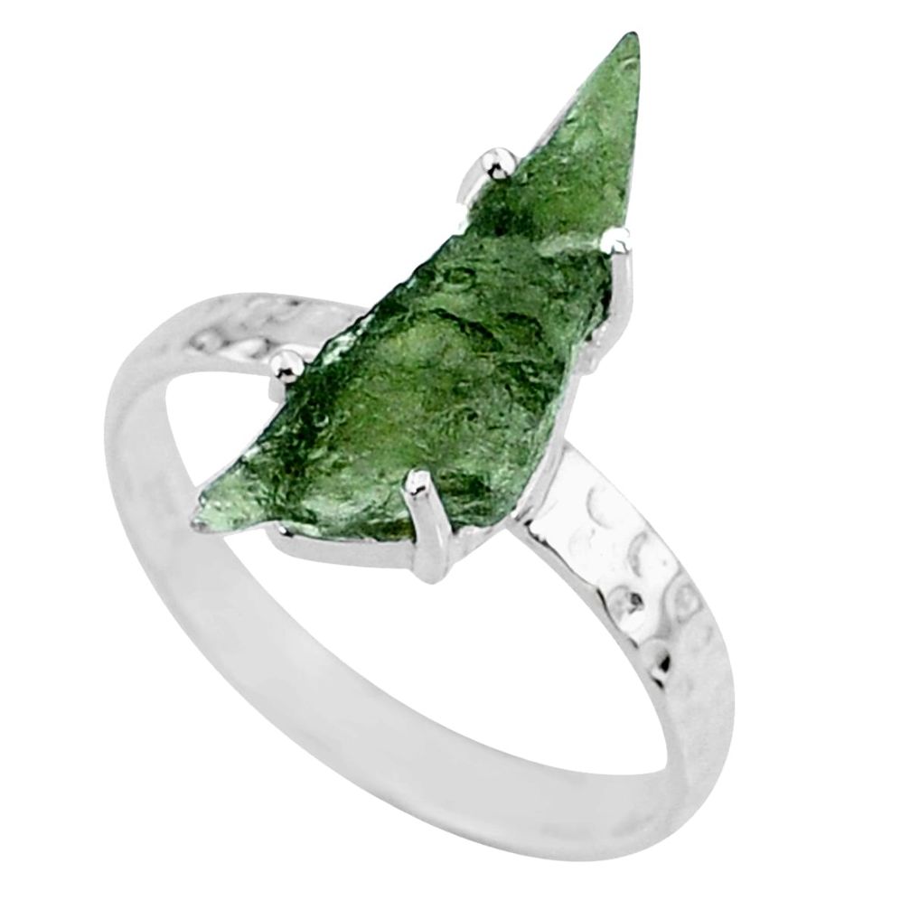 3.73cts natural green moldavite 925 silver solitaire ring size 9 r71807